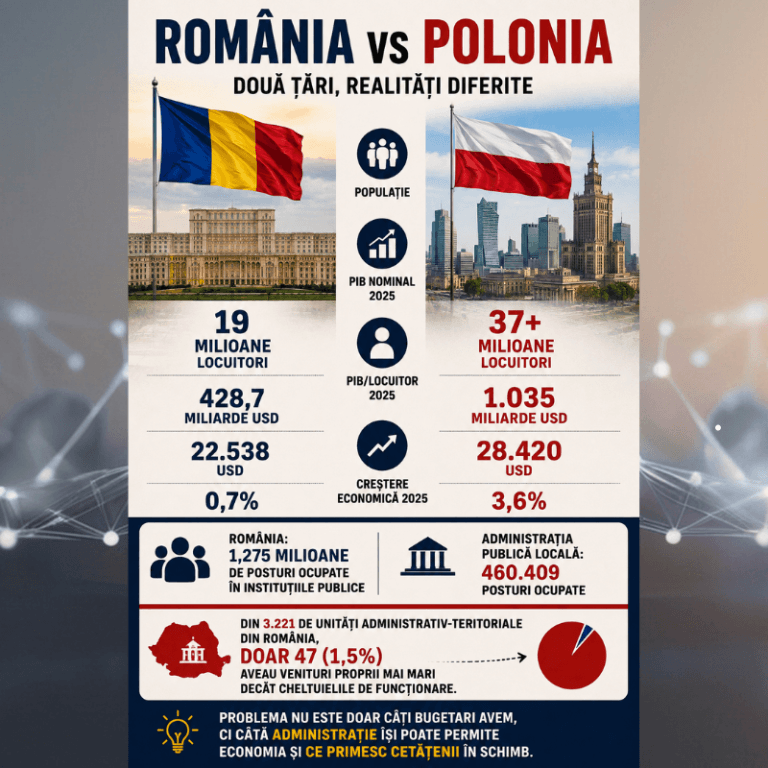 Polonia are aproape dublul populației României și un PIB de 2,4 ori mai mare.