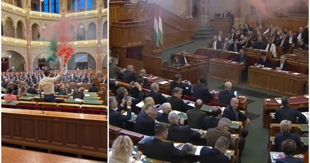 Deputați din opoziție, suspendați din Parlamentul Ungariei după un protest cu fumigene la votul pentru interzicerea marșurilor Pride