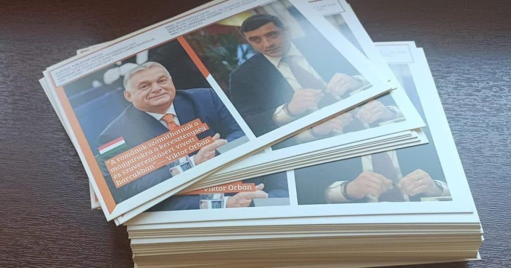 Pliante cu George Simion și Viktor Orban, distribuite în Ardeal. Mesajul UDMR: Încearcă să ne inducă în eroare pe noi, maghiarii din Transilvania.