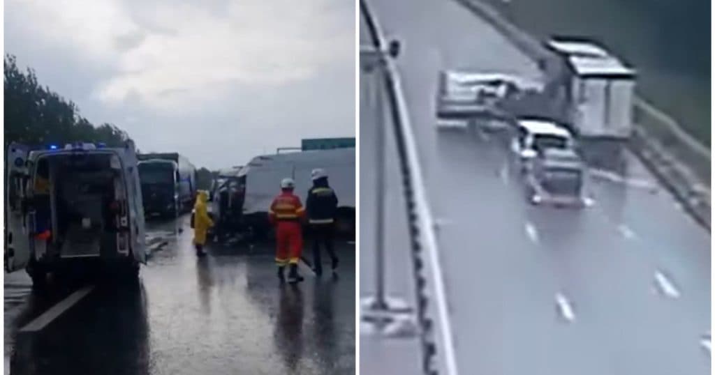 Accident grav pe A1, Arad. Coliziune între un autotren, un microbuz și o autoutilitară de 3,5 tone.
