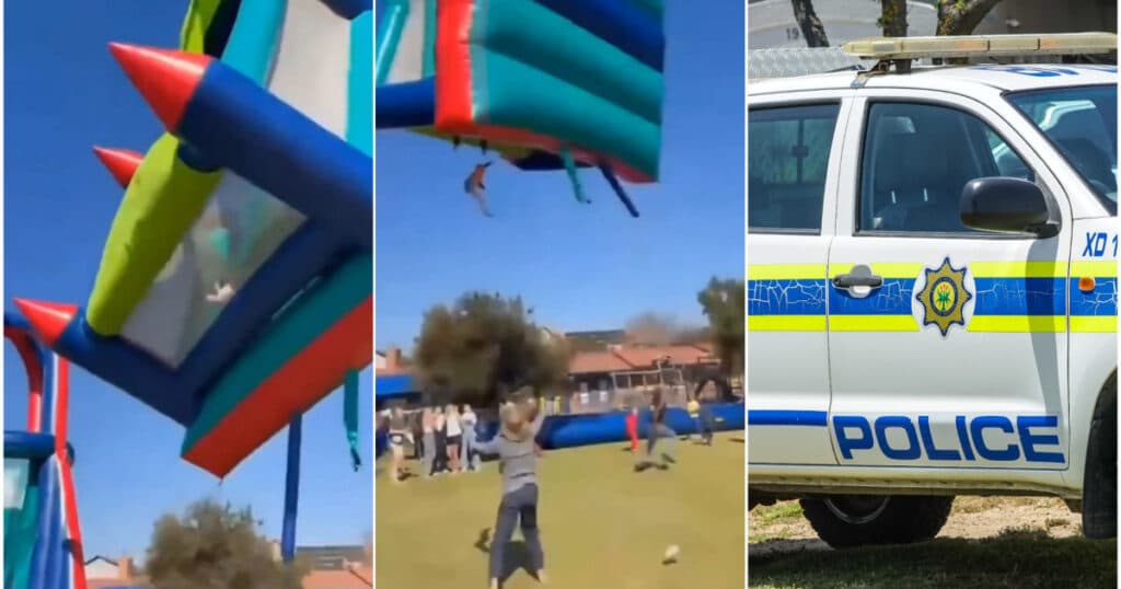 Castel gonflabil smuls de vânt în Africa de Sud. Doi copii, grav răniți după ce au căzut de la înălțime. Incidentul a fost surprins înregistrat.