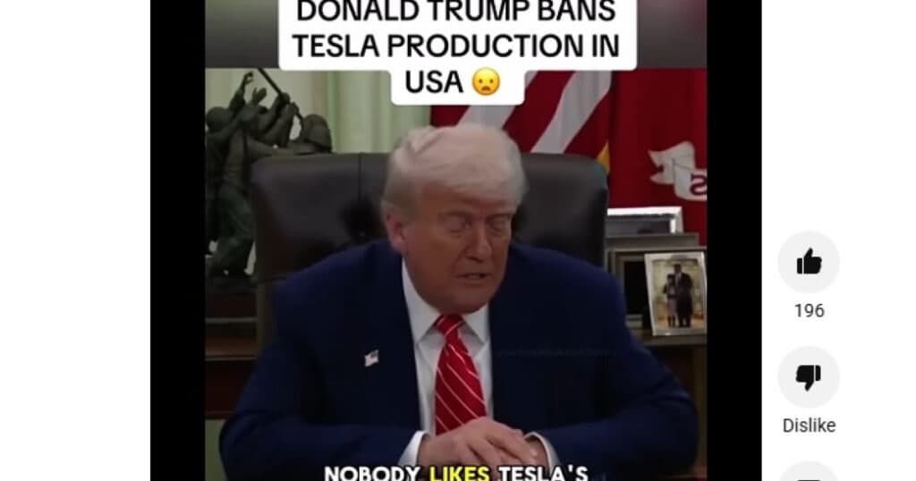 „Trump anunță oprirea producției de mașini Tesla în SUA”. Știrea falsă care a devenit virală a fost creată cu ajutorul AI.