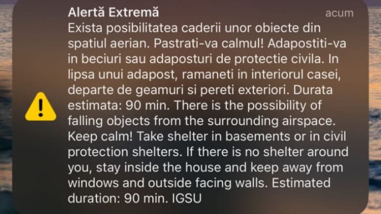 Atenție, Tulcea! Mesaj Ro-Alert: pericol de cădere a unor obiecte din cer, conform anunțului MApN.