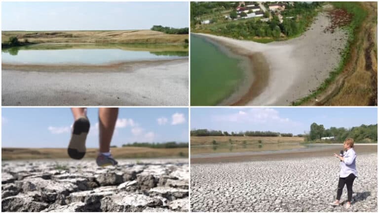 Seceta severă transformă lacurile din sudul României. Iată cum arată un rezervor de apă de peste 40 de hectare din Olt: „S-a ales praful.”
