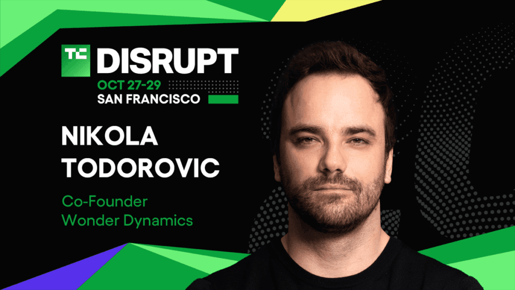 Nikola Todorovic, cofondator al Wonder Dynamics, urcă pe scena AI la TechCrunch Disrupt 2025.