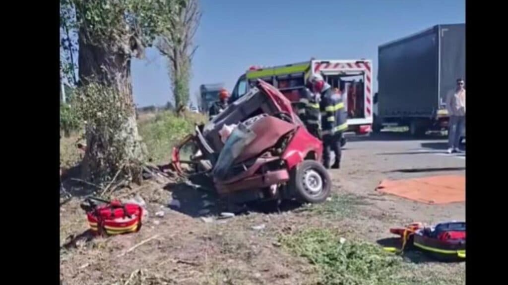 Coliziune devastatoare în Ilfov: doi bărbați, în stare de inconștiență după impactul cu un copac