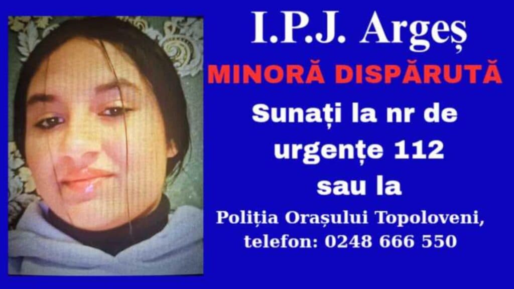 Fată de 14 ani din Argeș, dată dispărută de câteva zile. Autoritățile solicită sprijinul comunității pentru a o găsi