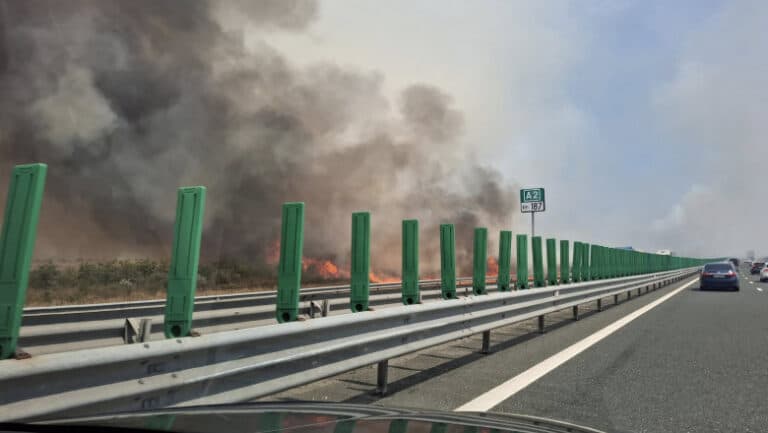 Incendiu de vegetație pe Autostrada Soarelui: pompierii mobilizați cu forțe mari, traficul este închis