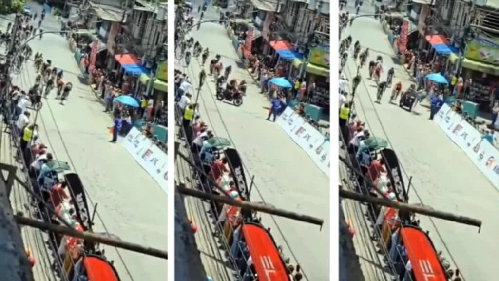 Accident surprinzător la Turul Venezuelei: motocicleta poliției s-a ciocnit de cicliști în mijlocul competiției