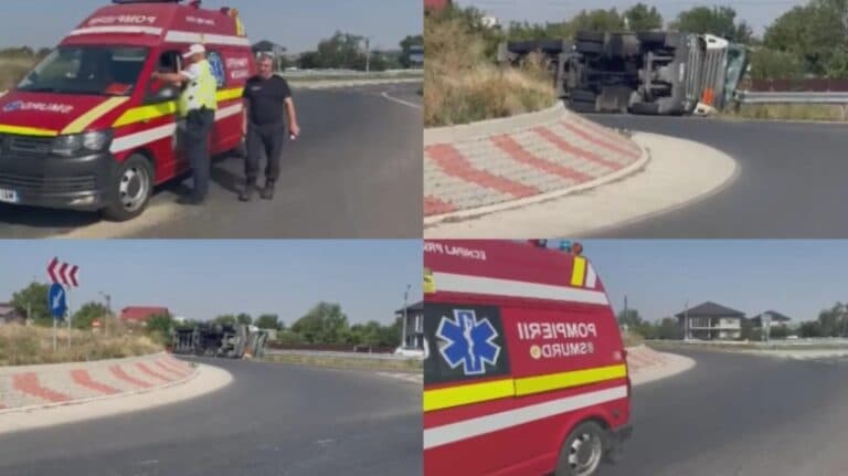Accident pe DN 24A, în județul Vaslui: O cisternă de gaz metan s-a răsturnat, cauzând blocaje și scurgeri