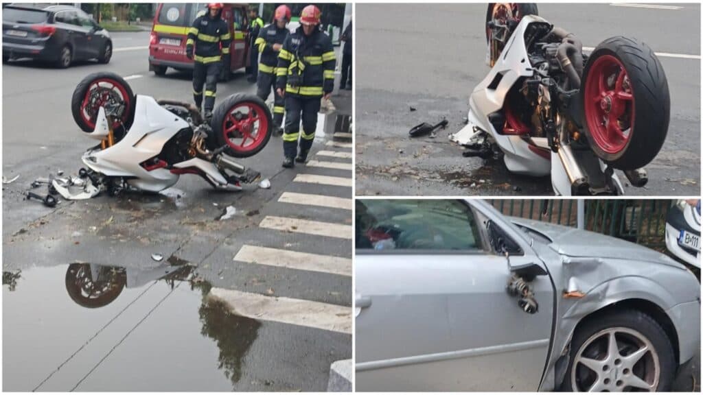 Coliziune în Capitală: un motociclist a suferit răni în urma unui impact cu o mașină