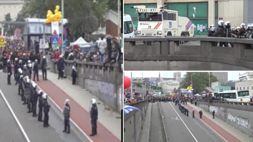 Mobilizare masivă la Bruxelles: Protestatarii au fost dispersați cu tunuri de apă, în fața instituțiilor europene fortificate cu sârmă ghimpată