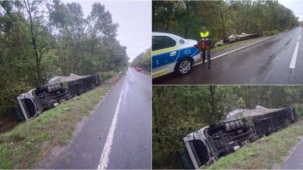 TIR-ul plin cu pui s-a răsturnat pe DN 24, în județul Vaslui, iar șoferul a dispărut de la fața locului