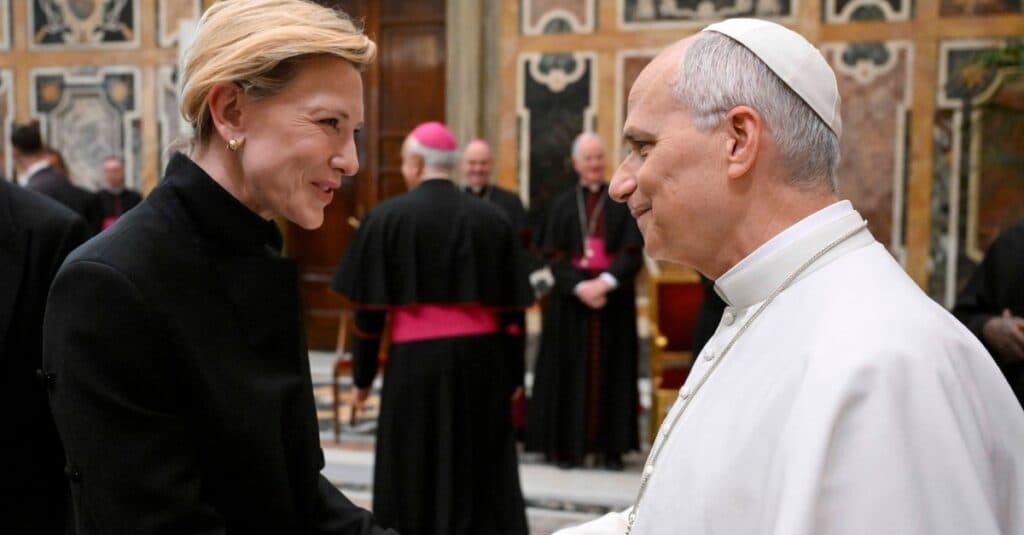 Papa Leon se întâlnește cu celebritățile de la Hollywood! Cate Blanchett: „Ne-a umplut de inspirație!”