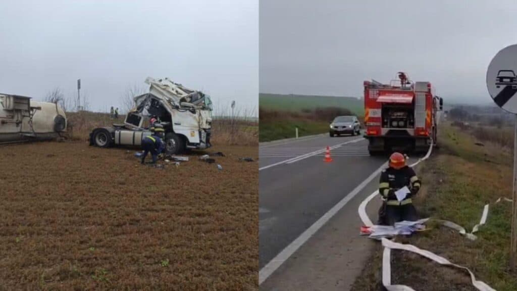 Incident alarmant în județul Vaslui: O cisternă plină cu 25 de tone de motorină s-a răsturnat între Huși și Albița