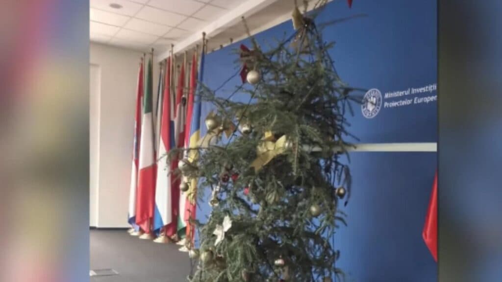 Bradul de Crăciun „de după conflagrație” la ministerul lui Pîslaru: o imagine rușinoasă pentru o instituție publică