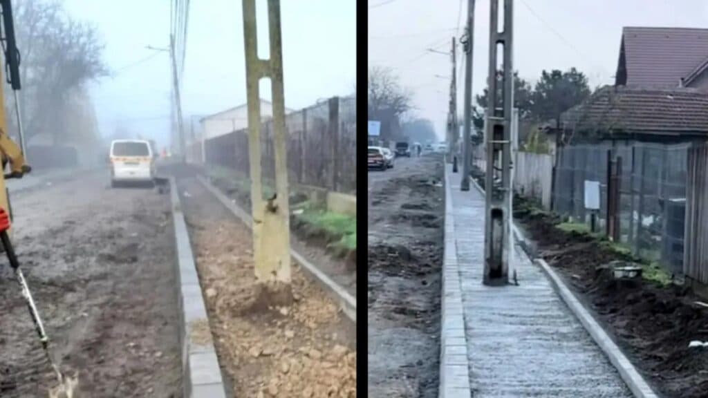 Dorel revine cu o nouă ispravă: stâlpi de electricitate pe trotuar, iar pietonii sunt obligați să circule pe drum