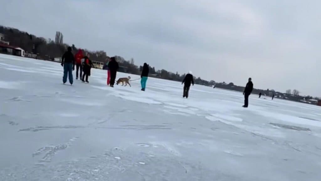 Gerul a acoperit lacul Snagov cu un strat de gheață, iar localnicii au profitat de ocazie, după ce o fetiță a fost la un pas de o nenorocire în Craiova