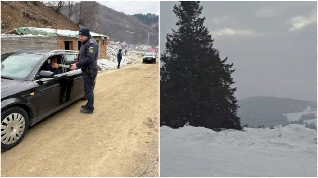 Atenție, șoferi! Accesul spre Vârful lui Roman, în zona montană a Horezului, a fost restricționat din cauza viscolului