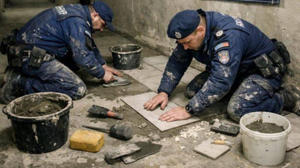Umilința extremă a austerității lui Bolojan: Jandarmi dintr-o unitate de elită se apucă să pună gresie în incinta unității