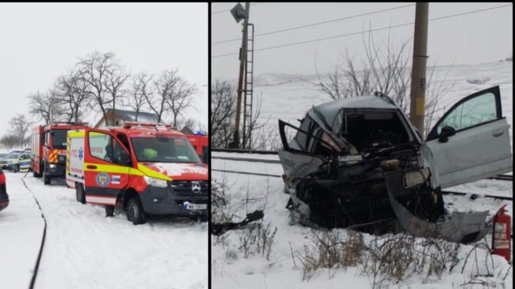 Coliziune feroviară la Iași: trenul de pasageri a intrat în impact cu o mașină, două persoane fiind rănite