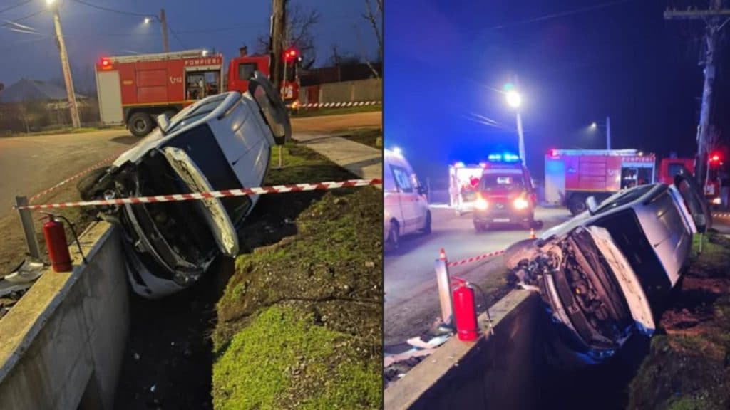 Accident serios pe un drum din Teleorman: un vehicul cu șase pasageri s-a răsturnat într-un șanț. Două persoane au fost transportate la spital