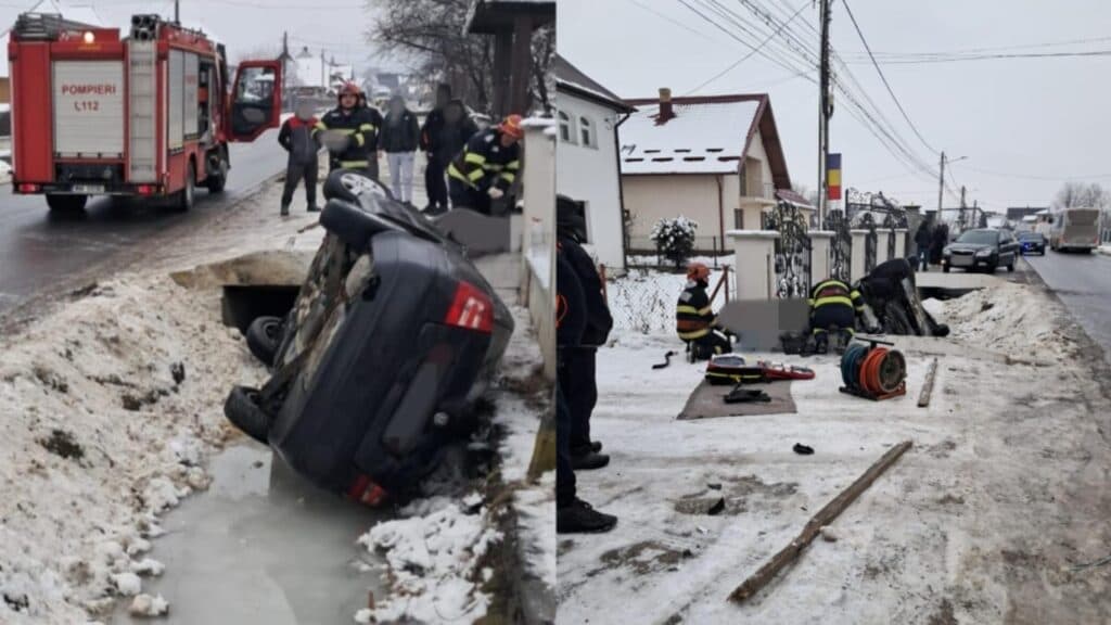 Accident rutier în Suceava: O femeie a suferit răni după ce vehiculul s-a răsturnat într-un șanț