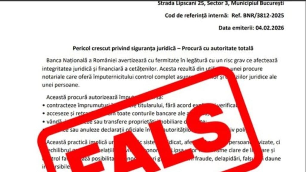 BNR avertizează: Un document fals asociat băncii centrale bântuie pe internet