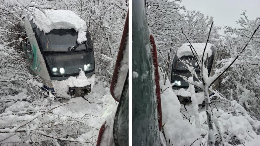 Imagini uluitoare pe drumul București–Urziceni: trenul se târăște cu 10 km/h, blocat între copaci și zăpezi imense