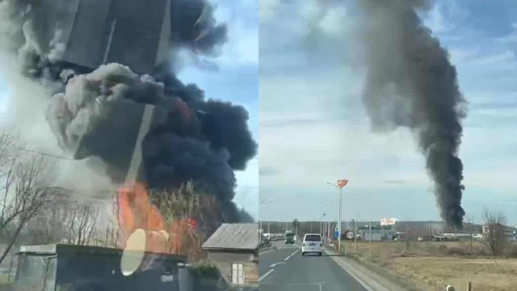 Flăcări devastatoare la o vulcanizare în județul Sibiu; circulația pe DN 1, la Veștem, este complet oprită