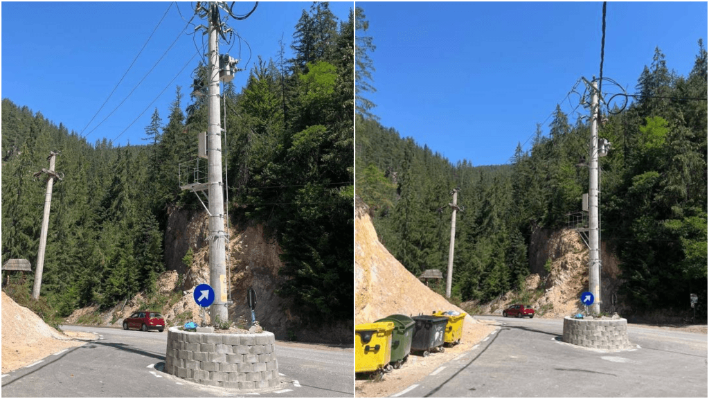 Un stâlp în mijlocul drumului a generat o situație absurdă în Alba