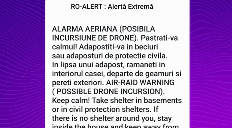 Alerta de drone în estul României a fost ridicată; Aeroporturile din Iași și Suceava, temporar închise
